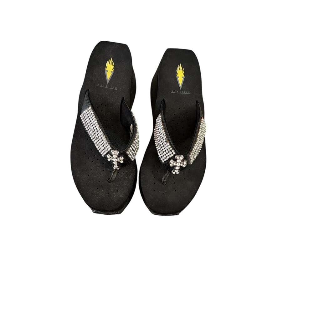 Volatile Women's Rhinestone Cross Platform Wedge Thong Sandals
